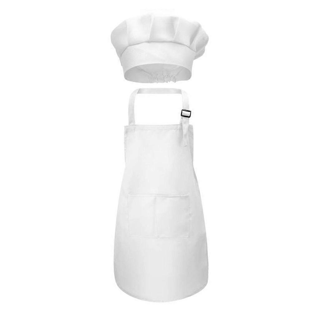 Apron and Chef Hat Set, Adjustable Children's Apron with Pockets (White, Suitable for 2-6