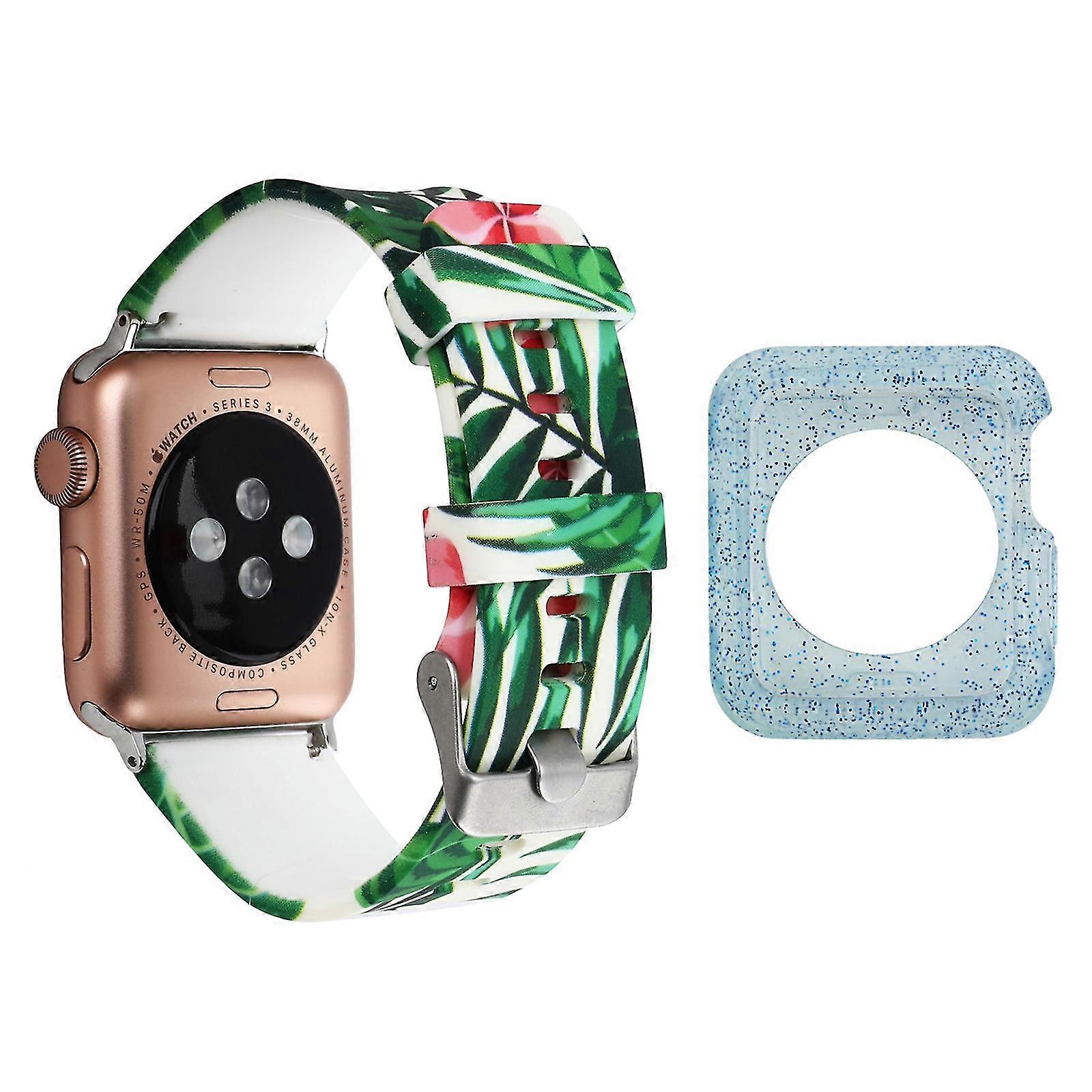 For Apple Watch Series 1 / 2 / 3 42mm Soft Silicone Strap Pattern Printed Watch Band With Blue Tpu Case - Style E