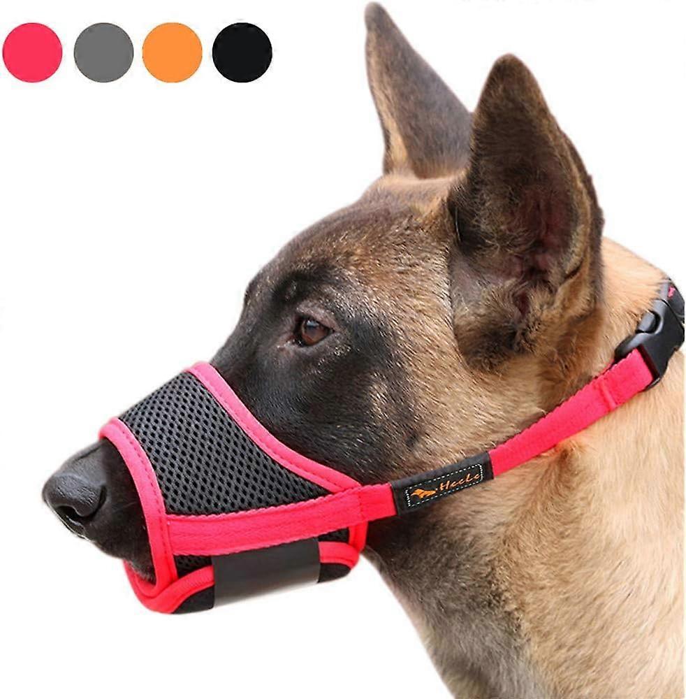 Dog Muzzle,Soft Nylon Muzzle Anti Biting Barking Chewing,Air Mesh Breathable Drinkable Adjustable Loop Pets Muzzle-M-Red