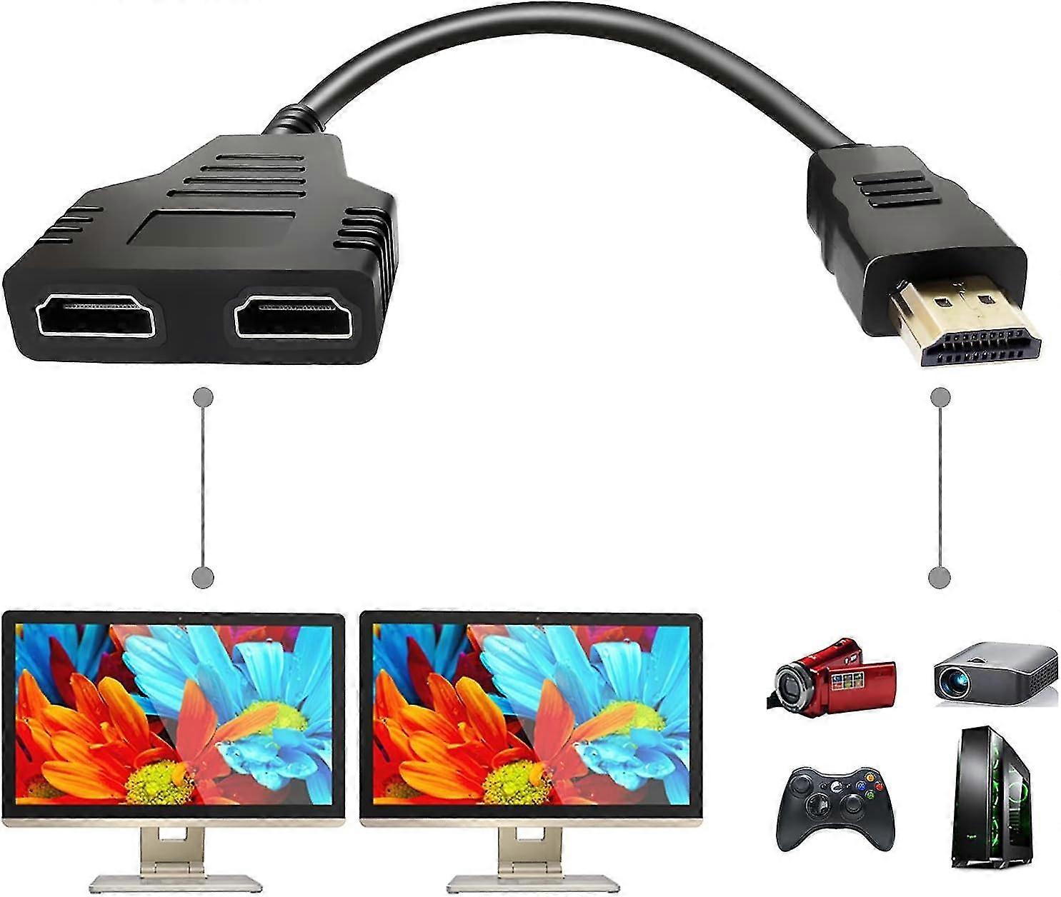 كابل محول الفاصل - مقسم HDMI 1 في 2 مخرج / HDMI ذكر إلى ثنائي HDMI أنثى 1 إلى 2 طريقة ل HDMI HD ، LED ، Lcd ، تلفزيون ، يدعم جهازي تلفزيون في نفس الوقت
