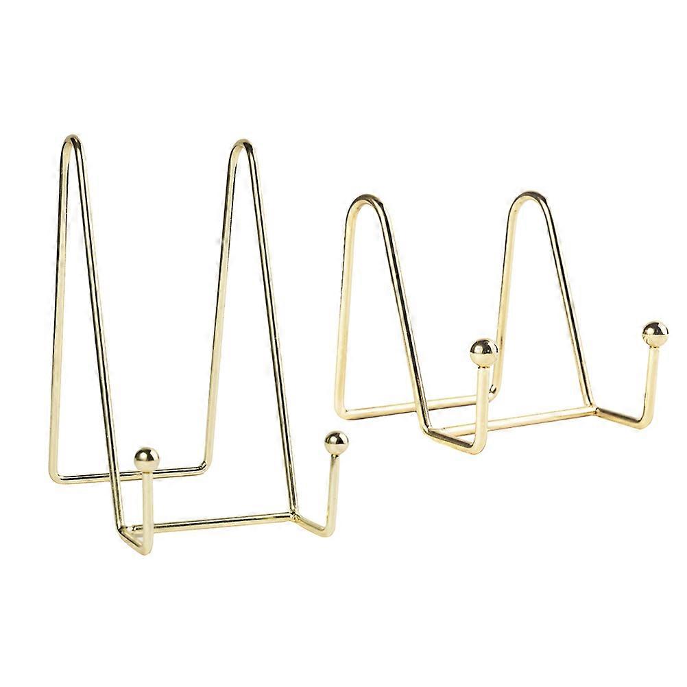 2 Pcs Photo Iron Display Rack Book Painting Display Stand Plate Exhibiting Bracket Holder - Size L and S(Golden)