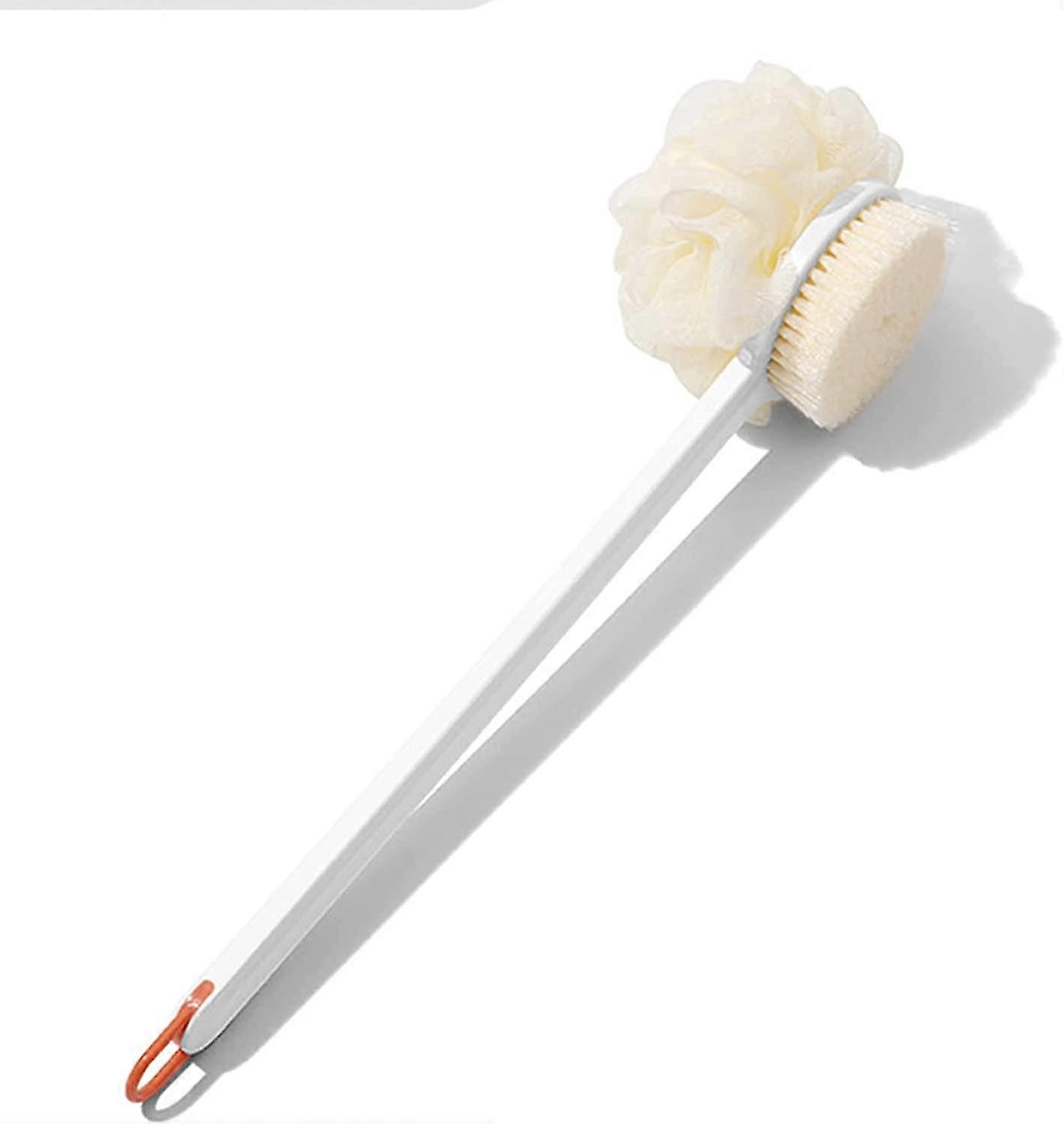 Bath Scrubber Body Brush Shower Scrubber Back Brush with Long Handle, Ergonomic Nonslip Durable (White with Bath Ball)