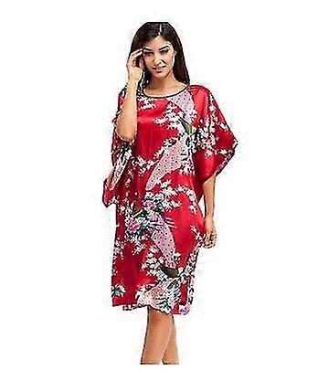 Plus Size Summer Women's Faux Silk Nigh Robe Black Lady Bath Gown Nightgown Bathrobe Sleepwear Mujer Pijama Flower Zh07c D