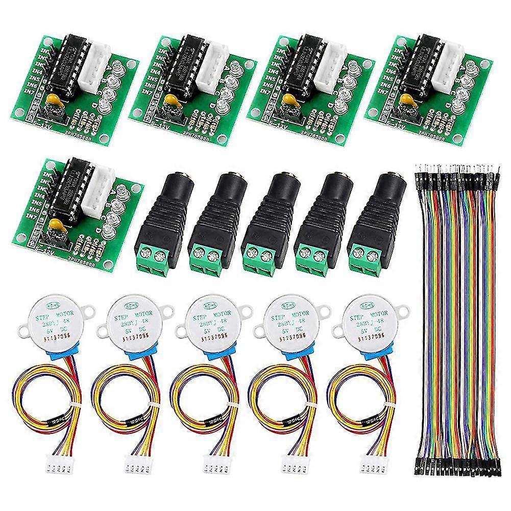 5Pcs 28BYJ-48 Motor ULN2003 5V Driver Board with Plug Adapter Terminal Block 40Pin Connector Cable
