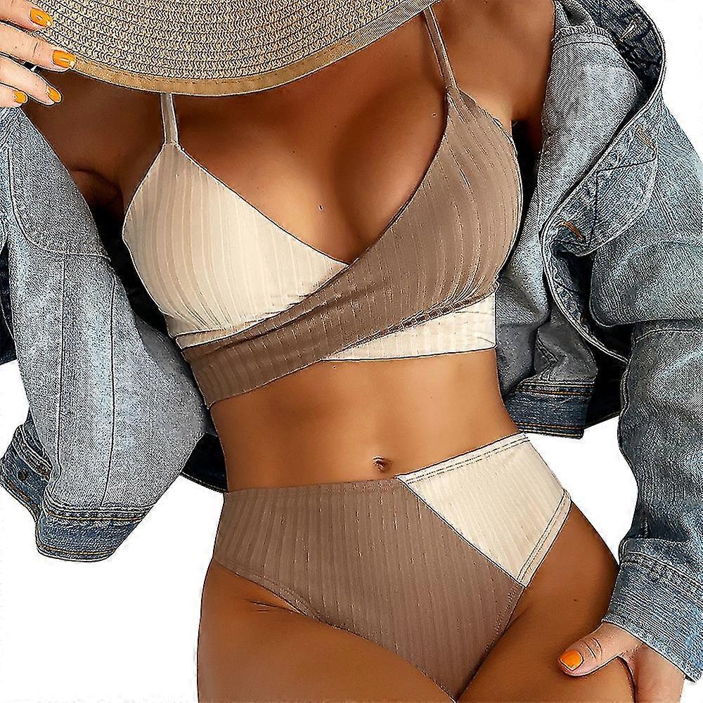 Women Wrap Bikini Swwimsuit Sets Criss- B Tie Back Top Cutout Thong Bathing Suit 2 Piece