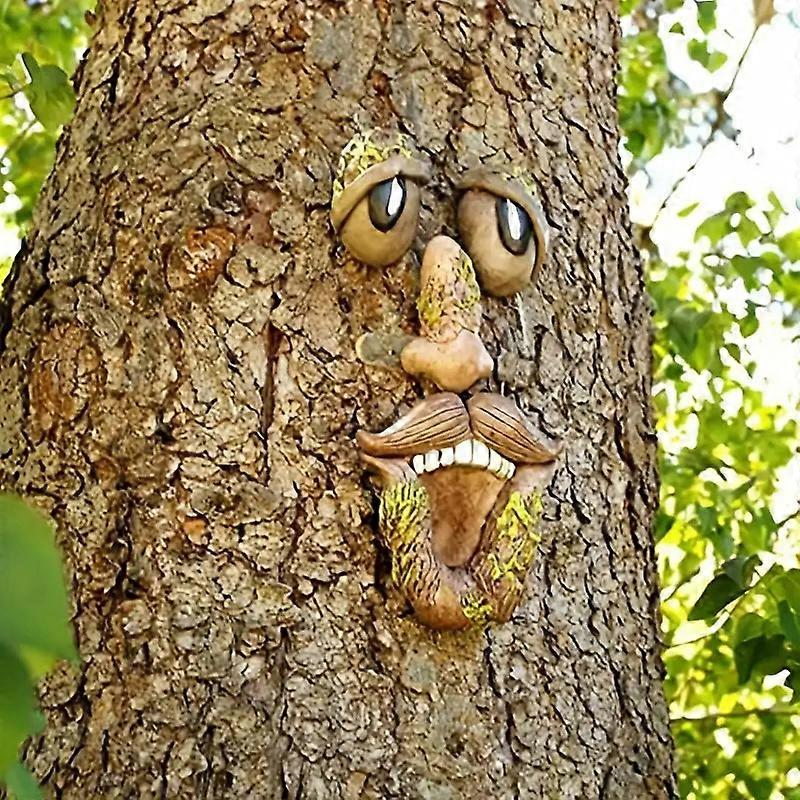 Outdoor Tree Faces Decor, Funny Resin Old Man Tree Art Decorations for Outdoors, Garden, Patio, Statues