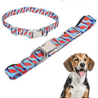 Geometric Printed Nylon Pet Collar with Half Metal Buckle - Small/Medium Size Dog Supplies