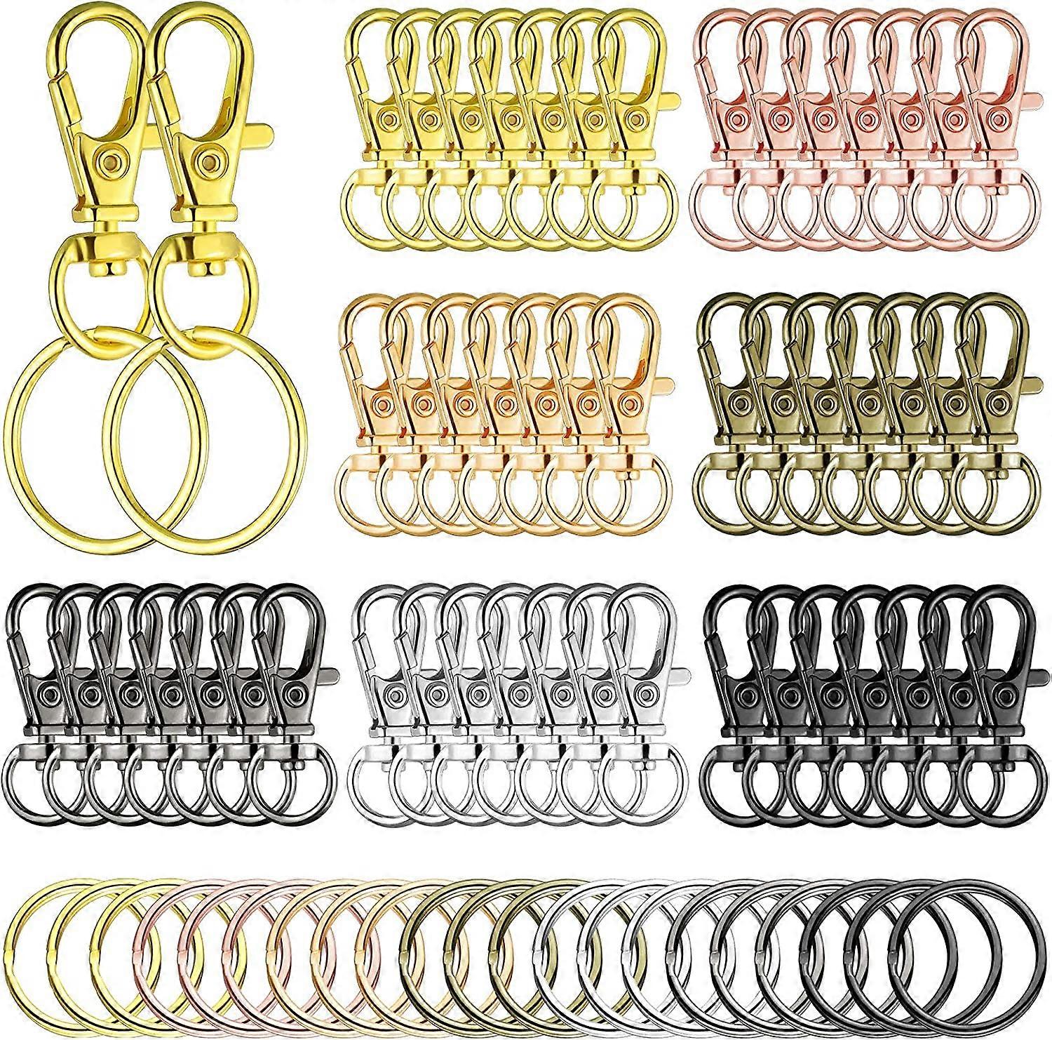 100 Pieces Swivel Clasps Set 50 Piece Lanyard Snap Hooks with 50 Piece Key Chain Rings, Lobster Clasp Keychain Hooks Key Chain Clip Hooks Lobster Claw