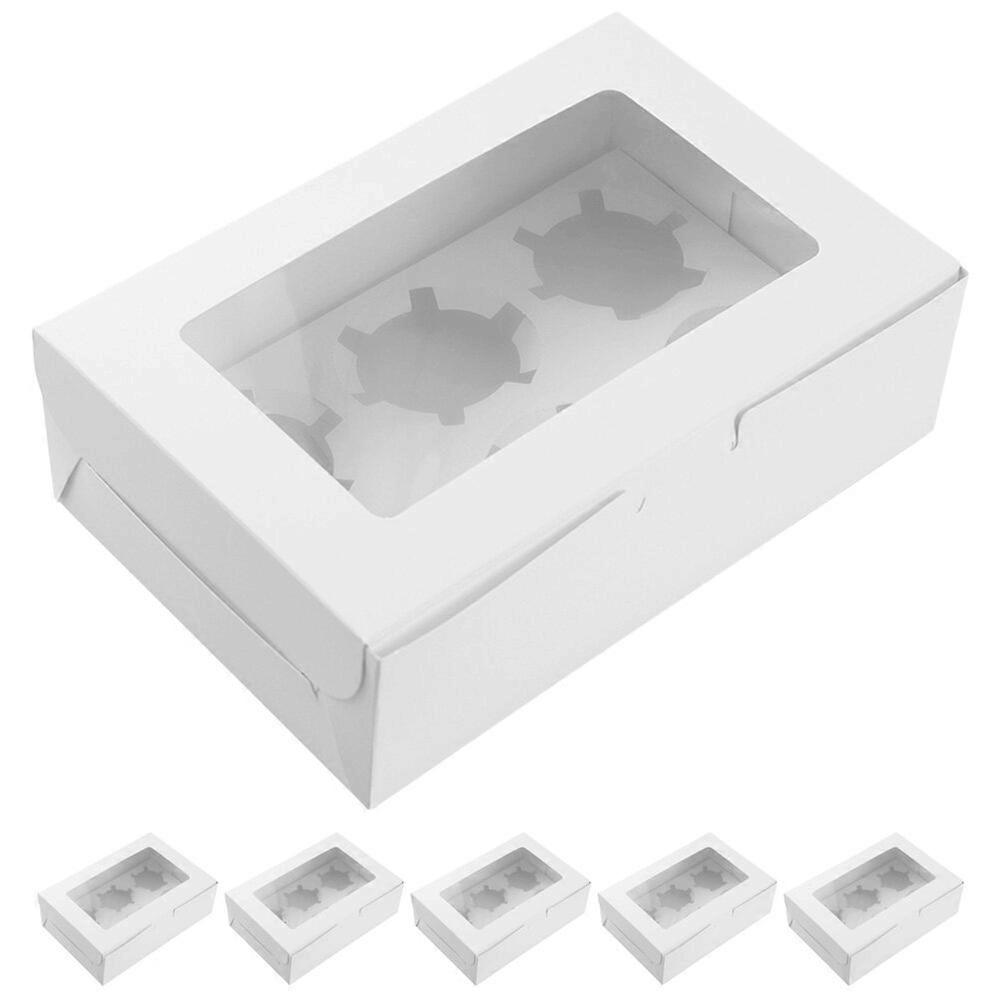 6Pcs Cupcake Boxes Clear Window Bakery Box with 6 Hole Inserts Cake Packaging Boxes