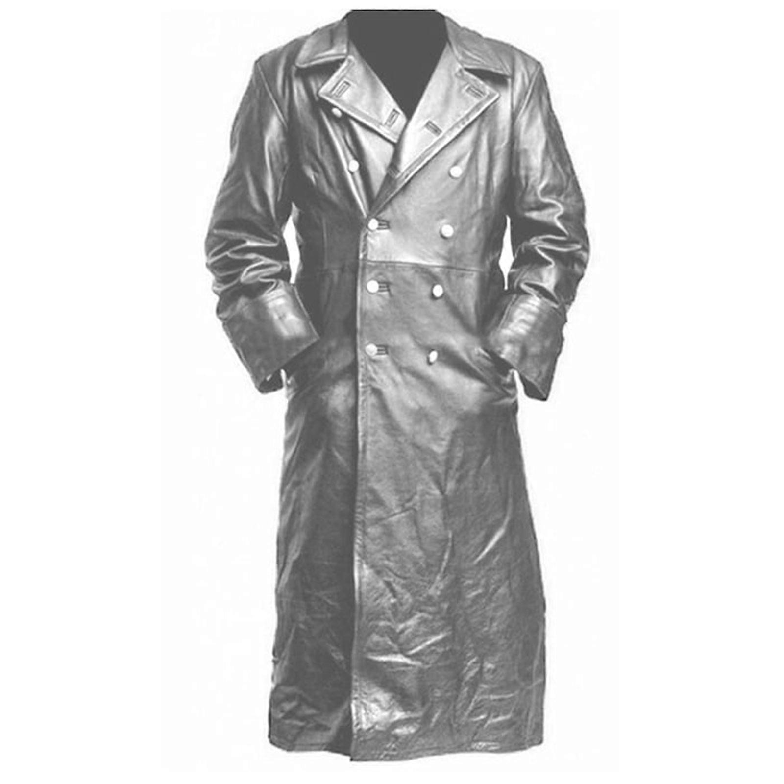Tysk klassisk officer trenchcoat i sort læder i 2 verdenskrig