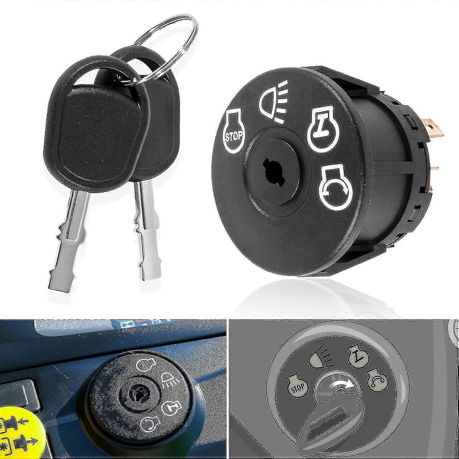 Starter Ignition Switch W/ 2 Keys Fit For John Deere X100 Series Tractor X300 X304 X310 X320 X324 X330 X340 X350 X354 X360 X370 X380 X384 X390 X500 X5