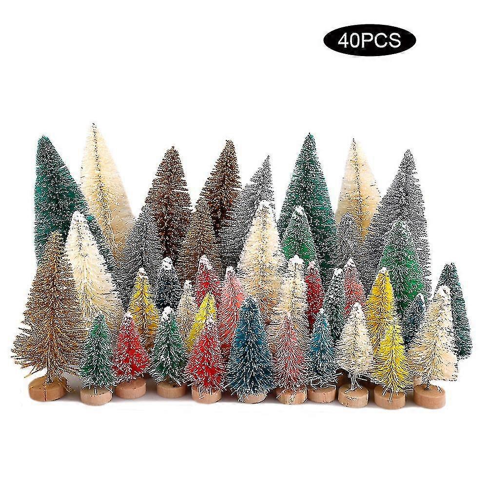 40pcs Mini Colorful Cedar Trees Kit Sisal Snow Frost Trees With Wood Base Party Desktop Decoration Props-yky