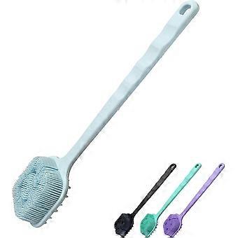 Siliconen rugschrobber voor douche (voor gevoelige huid), exfoliërende lichaamsschrobber, badborstel rugschrobzuigmachine met lange steel, blauw