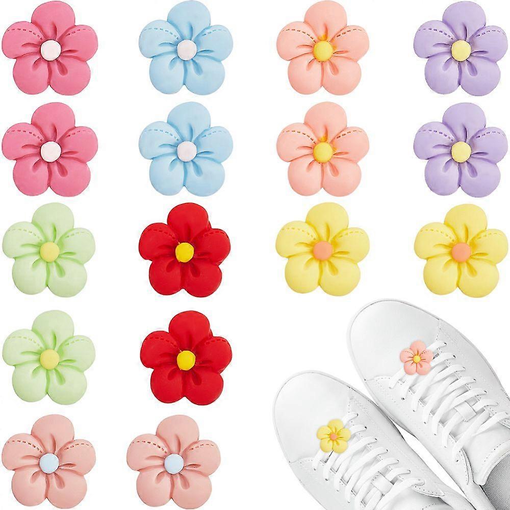 24Pcs 8 Colors Resin Shoe Decorations Flower Shoe Buckle Clip Mixed Color 23~24x23~24x14mm 3pcs/color