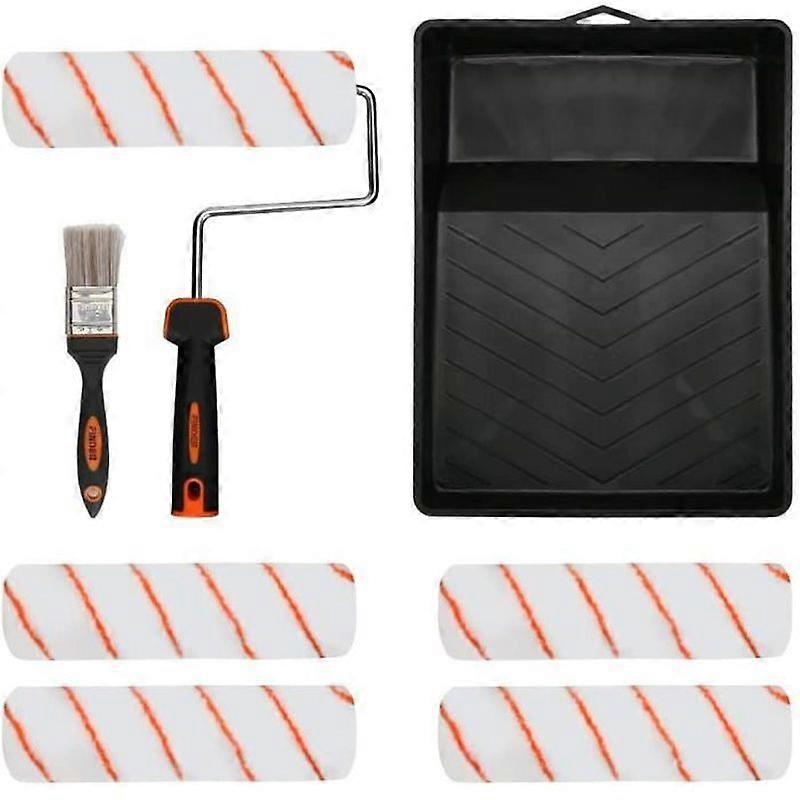 8Pcs Paint Roller Brush Kit Wall Ceiling Painting with Reservoir Roller Handle Paint Tray Sleeves