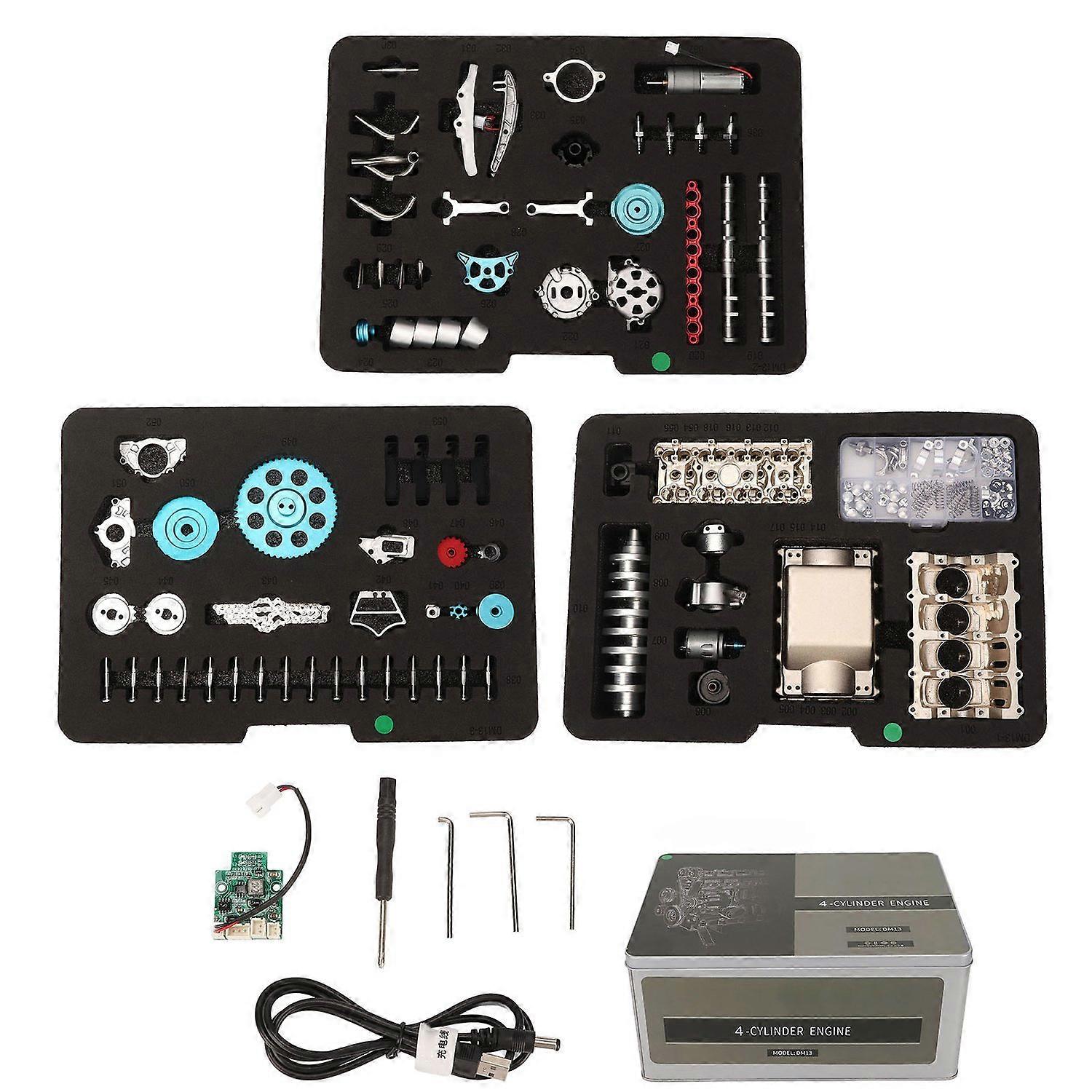 4 Cylinder Engine Kit All Metal DIY Assembled Model Electric Four Cylinder Engine Mechanical Car Toy