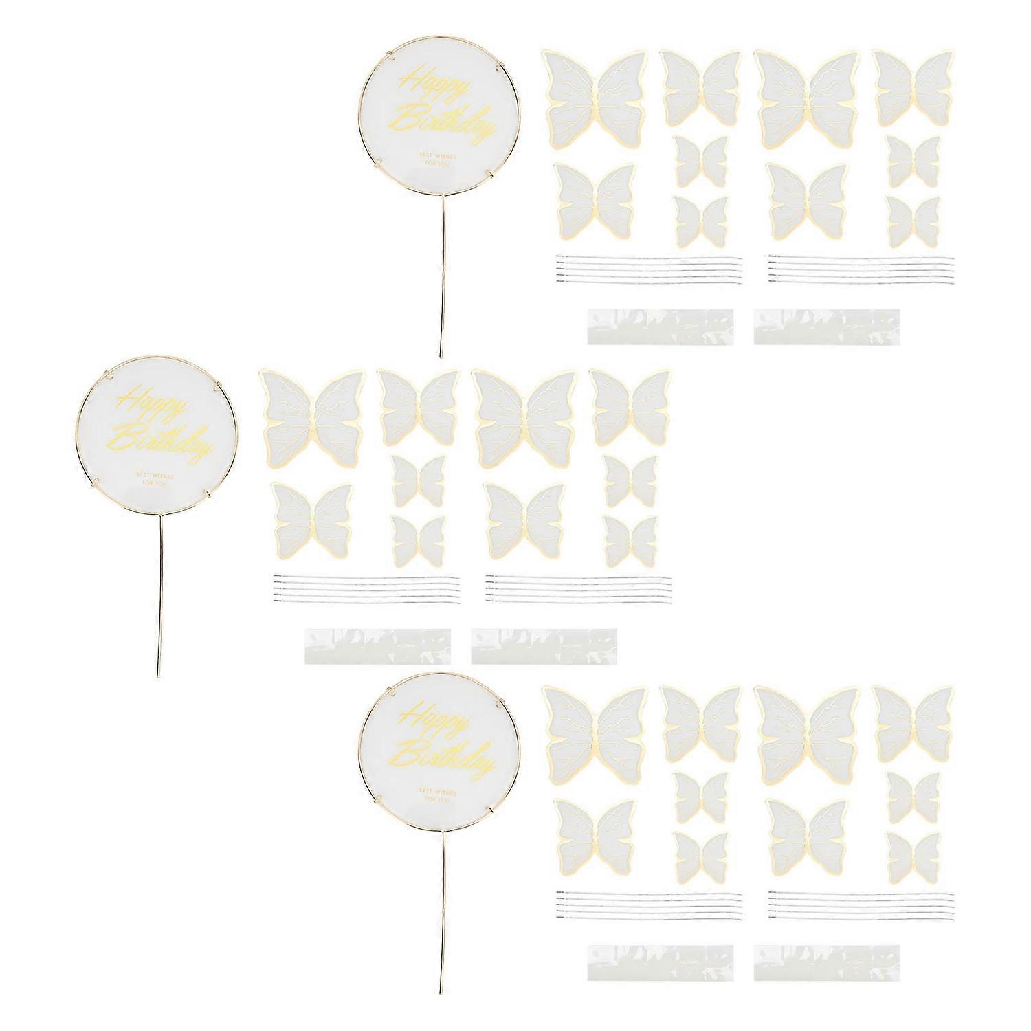 3 Sets Butterfly Cake Insert 3D Color Butterfly Cake Insert Card Cupcake Topper Birthday Wedding Par