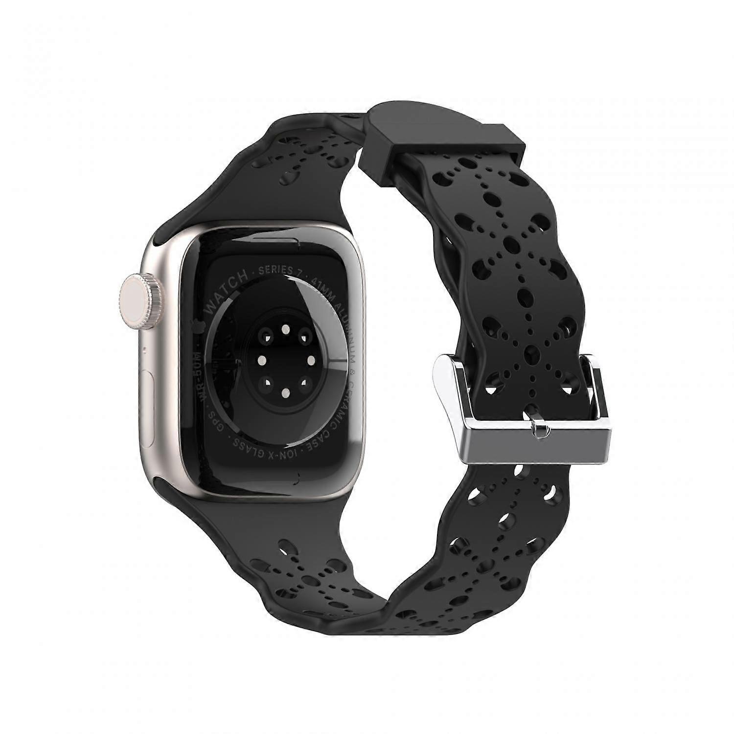 Watch Strap Apple iWatch  6/5/4/3/2/1 Generation SE Hollow Lace Solid Silicone Strap --- Black 38/40/41MM