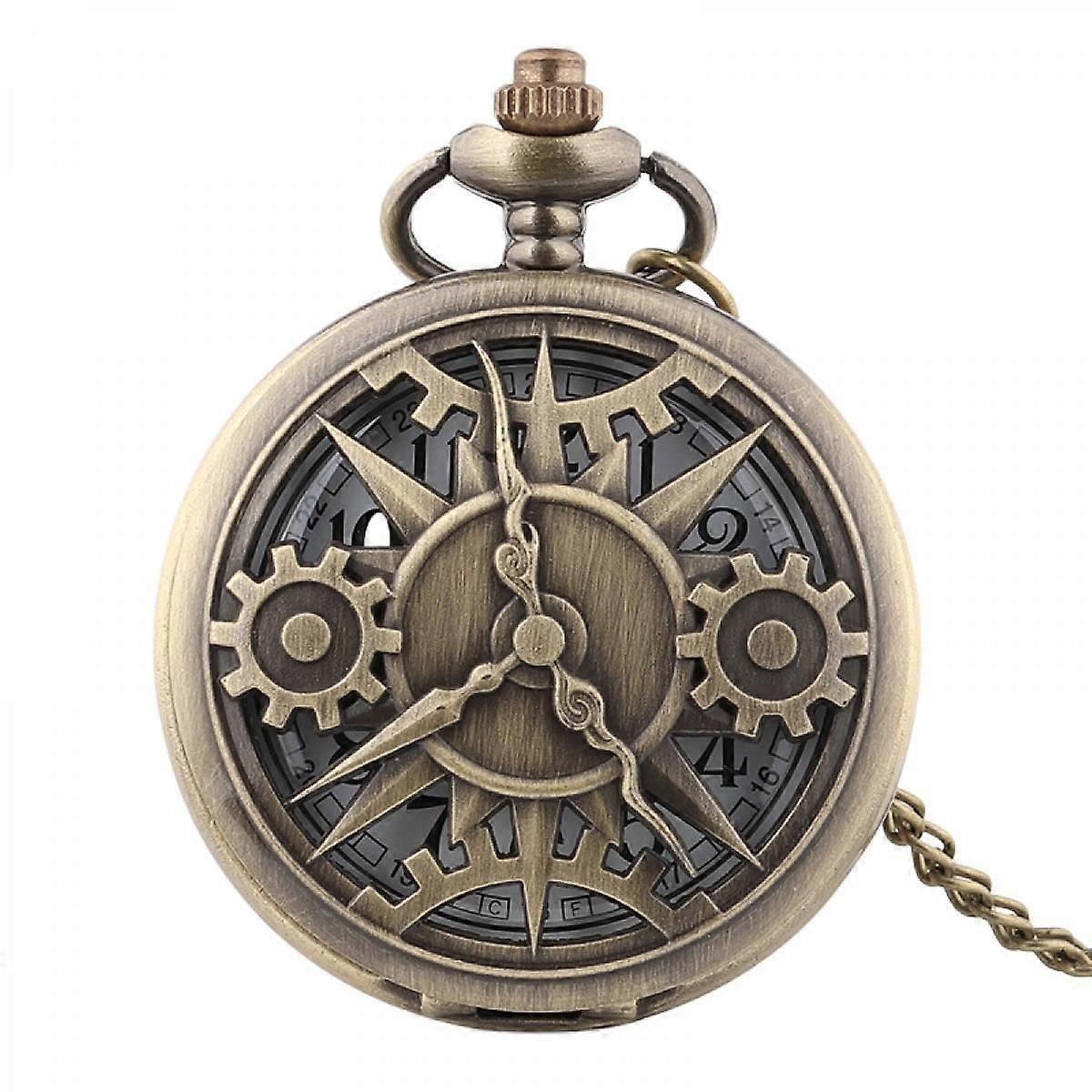 Pocket Watch for Men Half Hunter Bronze Quartz Movement Punk Fob Pocket Watch Large Arabic Markers with Chain