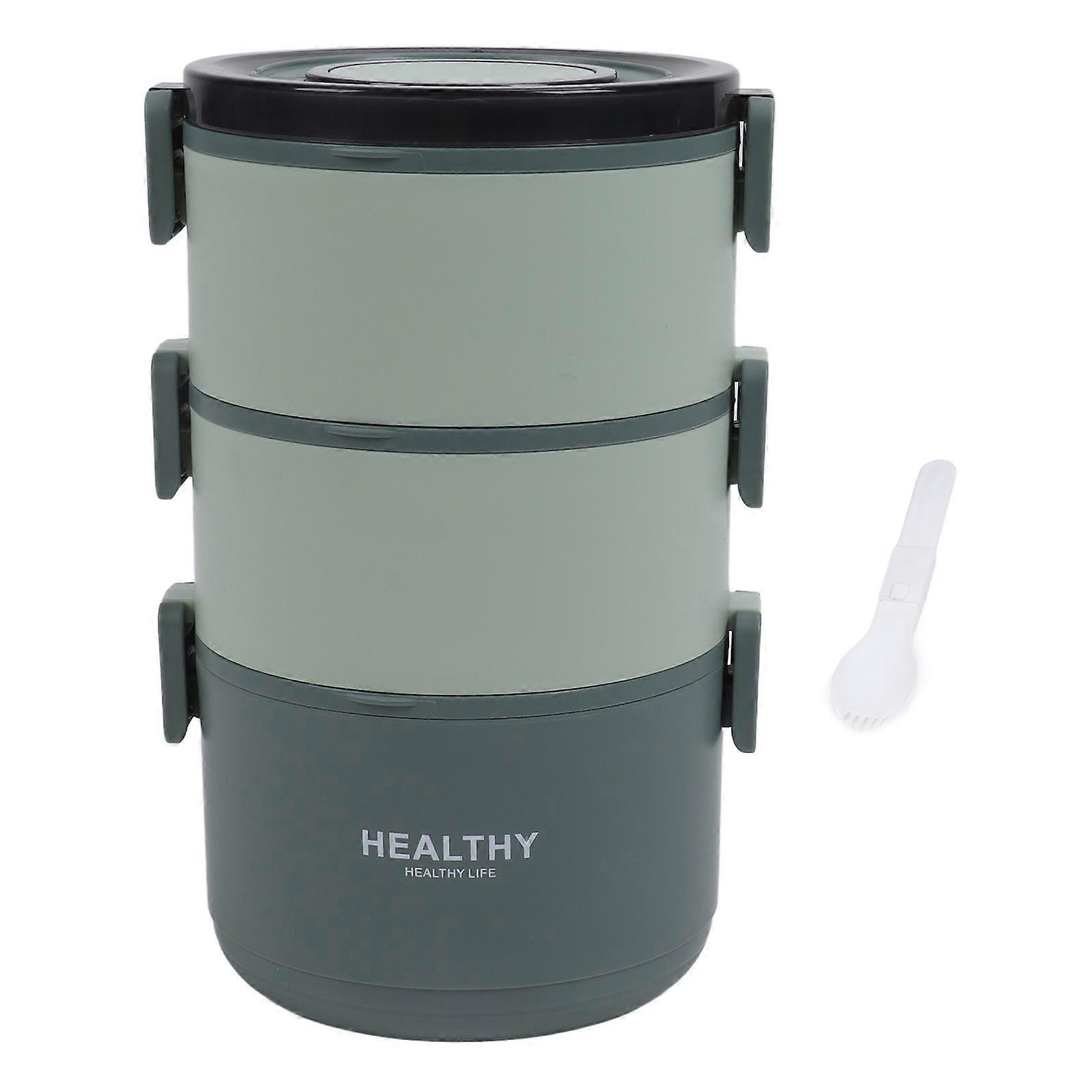 Lunch Box 2200ml Three Layer Detachable Compartment Design Portable Round Bento Box for Home Office Picnic for Students Green