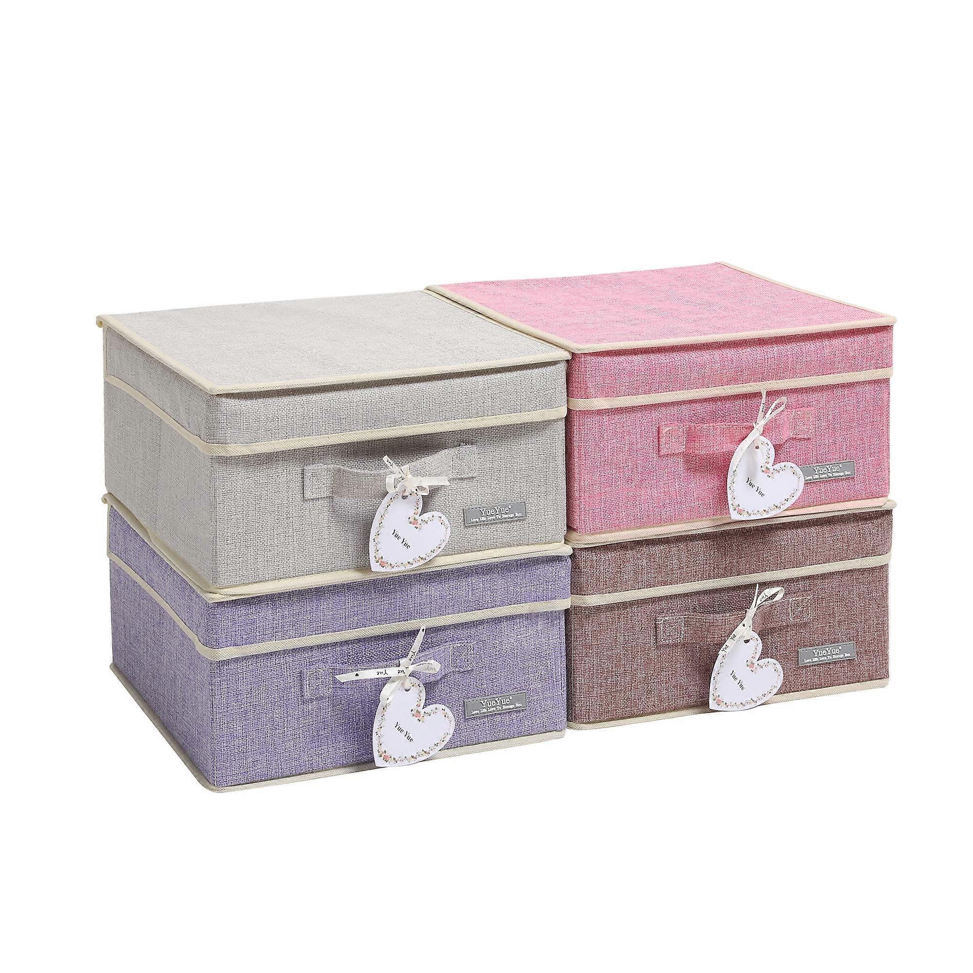 Foldable Fabric Storage Bins - 4 Pack Closet Organizer Boxes with Lid, 12.4 x 12 x 6.7 Inch, Durable Canvas Material