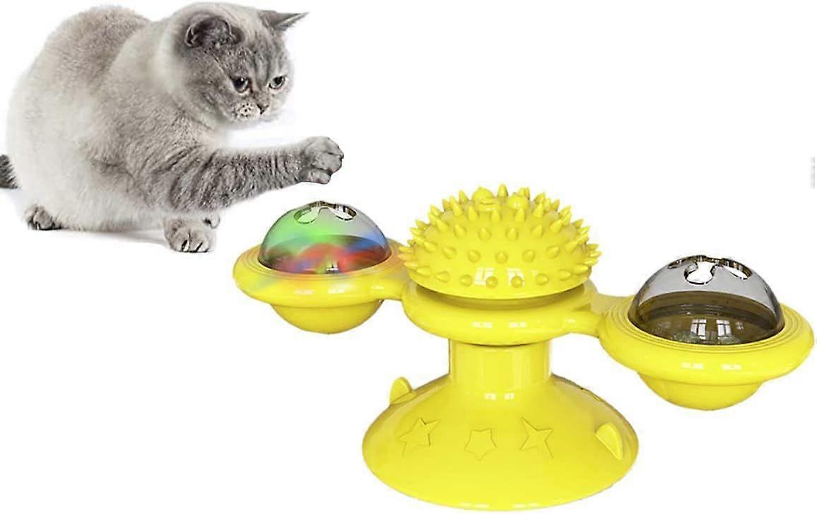Cat Windmill Interactive Toys with Light-up Cat Turntable Small Animals (Yellow)