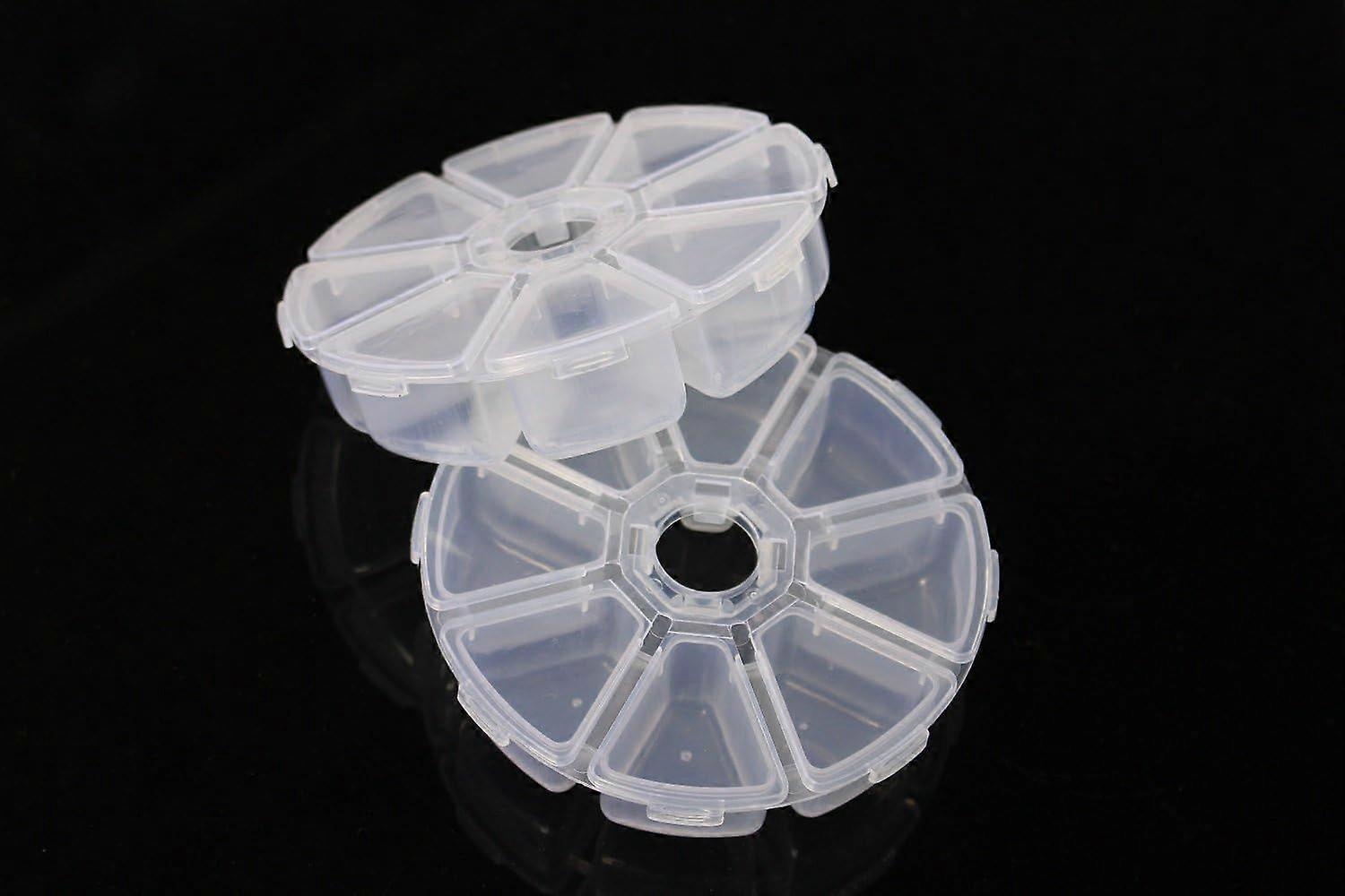 2 Pack Round Plastic Fly Fishing Storage Boxes with 8 Compartments 10cm