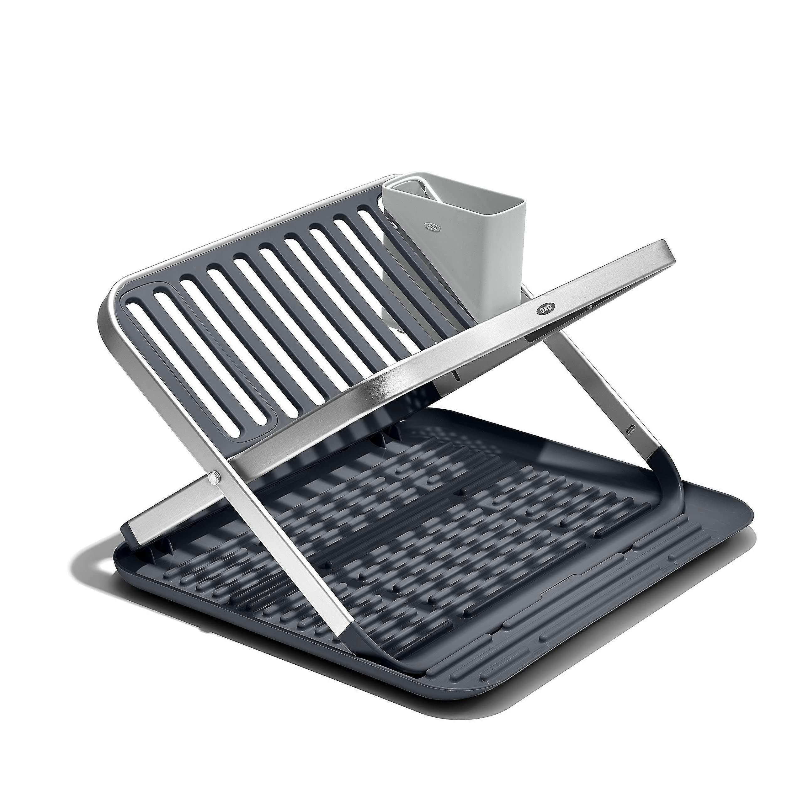 Aluminum double-layer folding dish rack with drain board