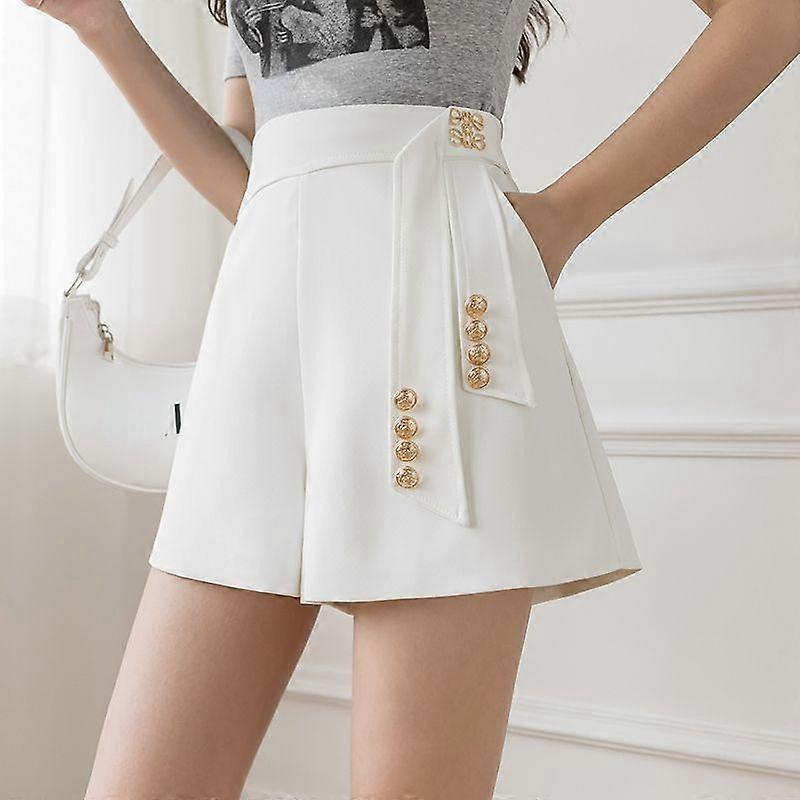 Loose White Suit Shorts with High Waist and Inner Lining for Women
