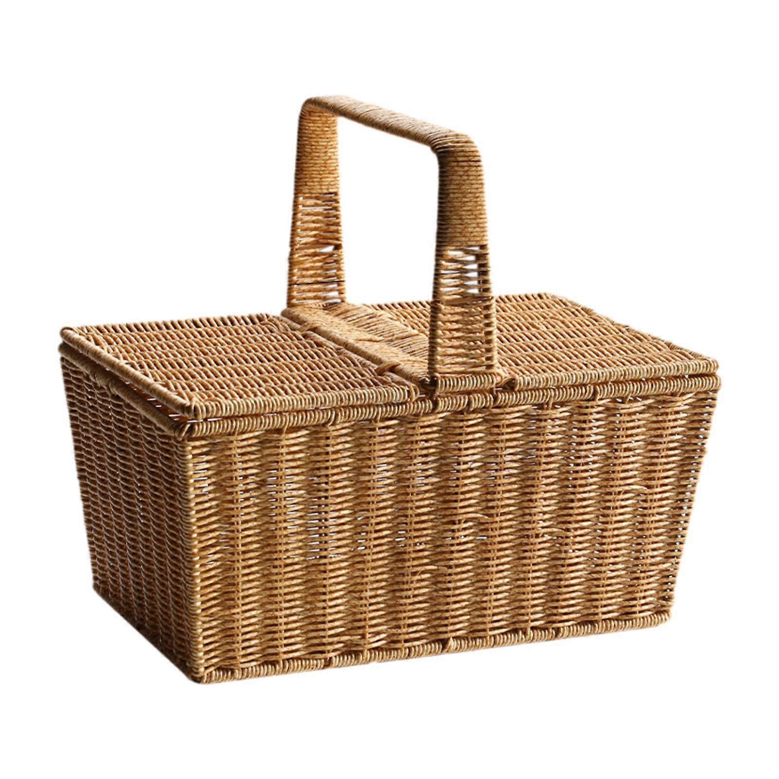 PP Material Picnic Basket with Handle Shopping Storage Basket Rustic for Camping