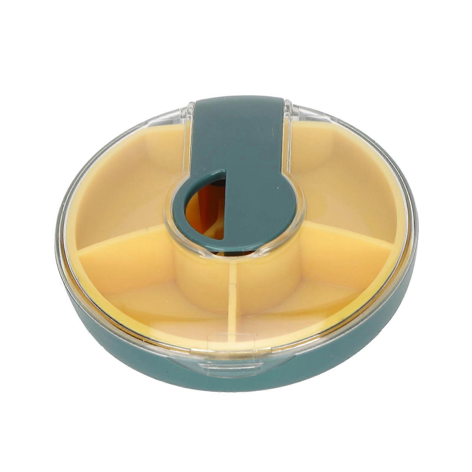 Round pill box with cutter double seal four compartment medicine container dark green