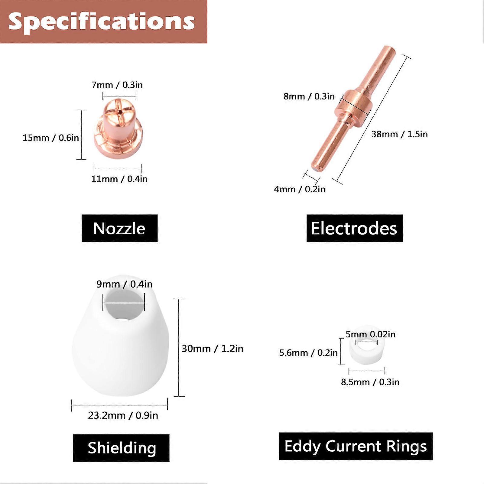 PT31 Plasma Torch Tips Electrode Nozzle 65PCS Plasma Cutter Machine Spare Parts Torch 40A Cutting Nose Fittings Extended Electrode Nozzle