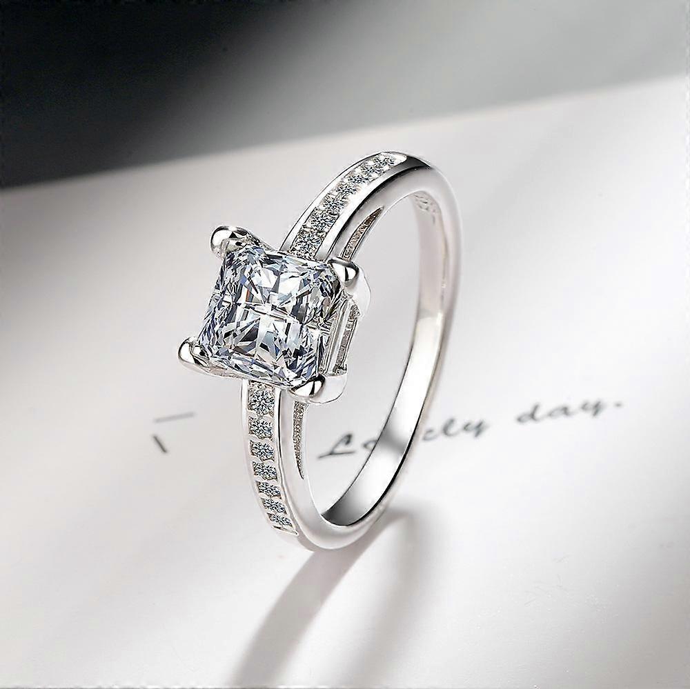 BELLA BOX Four Prong Square Zircon Ring Jewelry Wedding Party Gift