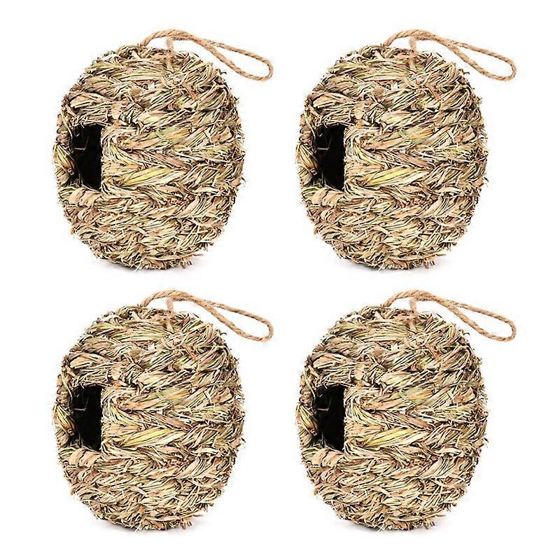 4 Pack Hanging Bird Nest House for Outside,Ball Shape,Hand Woven,Made of Natural Grass,Perfect for G