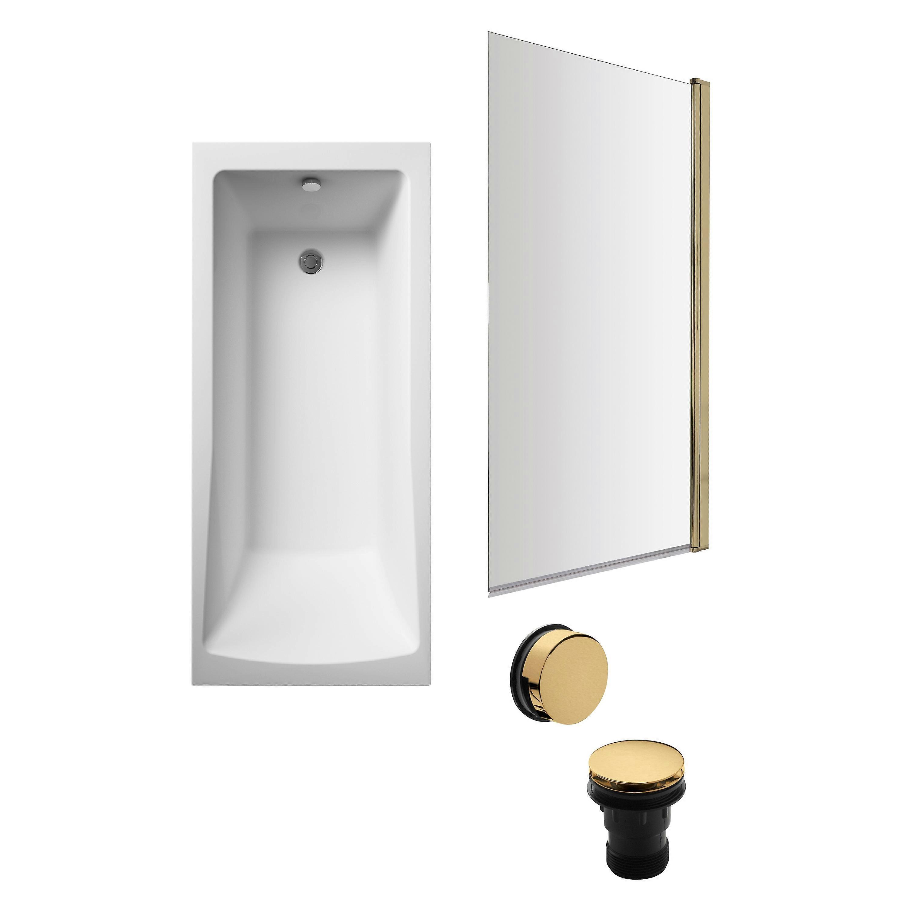 Square Single Ended 1700x700 with Leg Set & Brushed Brass Screen & Brushed Brass Waste