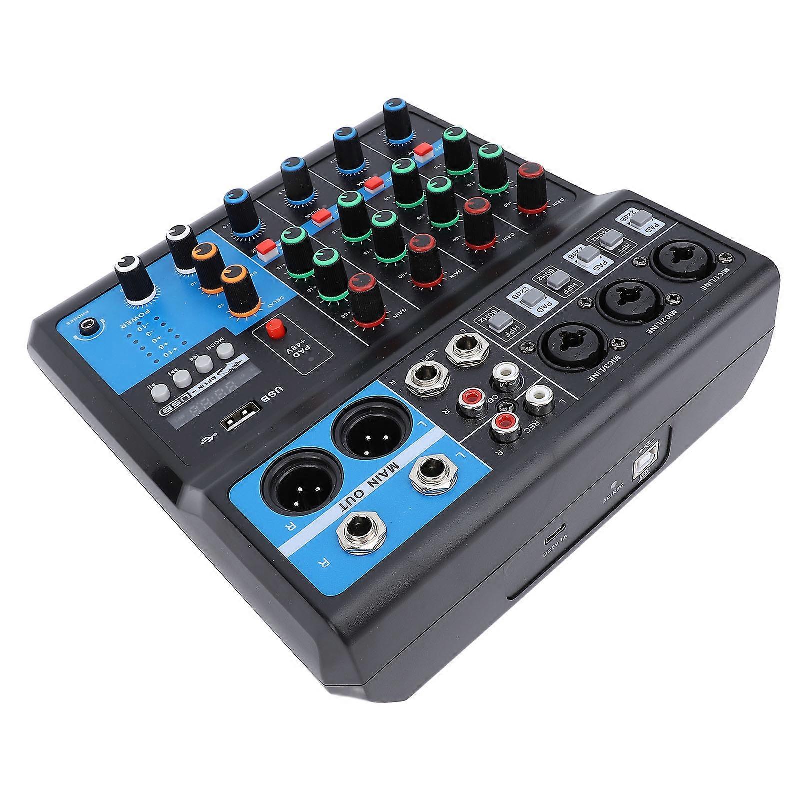 DJ Mixer 5 Channels Multifunctional Reverberation Delay Effect Sound Board Console 100‑240V US Plug