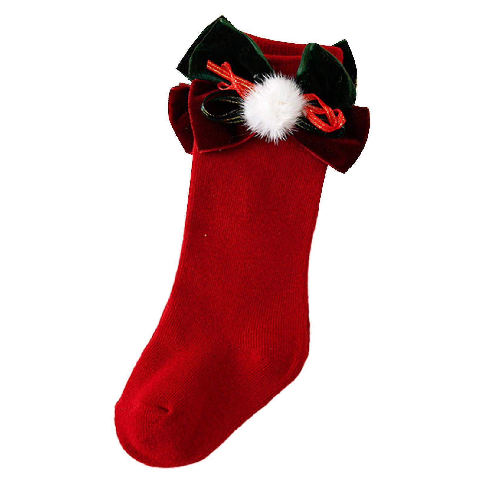 גרבי חג המולד עם פירוט פפיון ילדים גרבי חג המולדיוניסקס גרבי פפיון כותנה נושמת לפעוטות בנות בנים בורדו 2 S