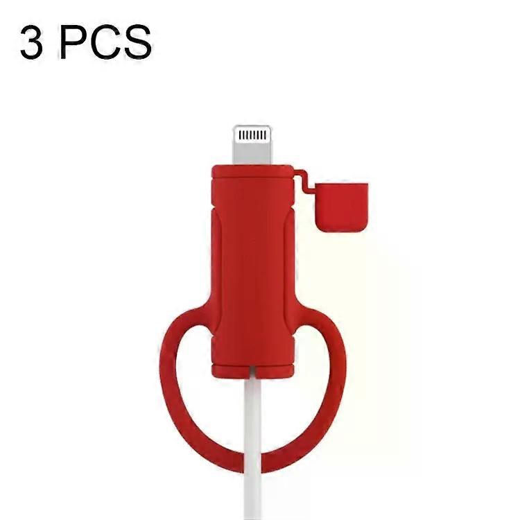 Soft Washable Silicone Case for Apple 8 Pin Lightning Cable-3 PCS,Red