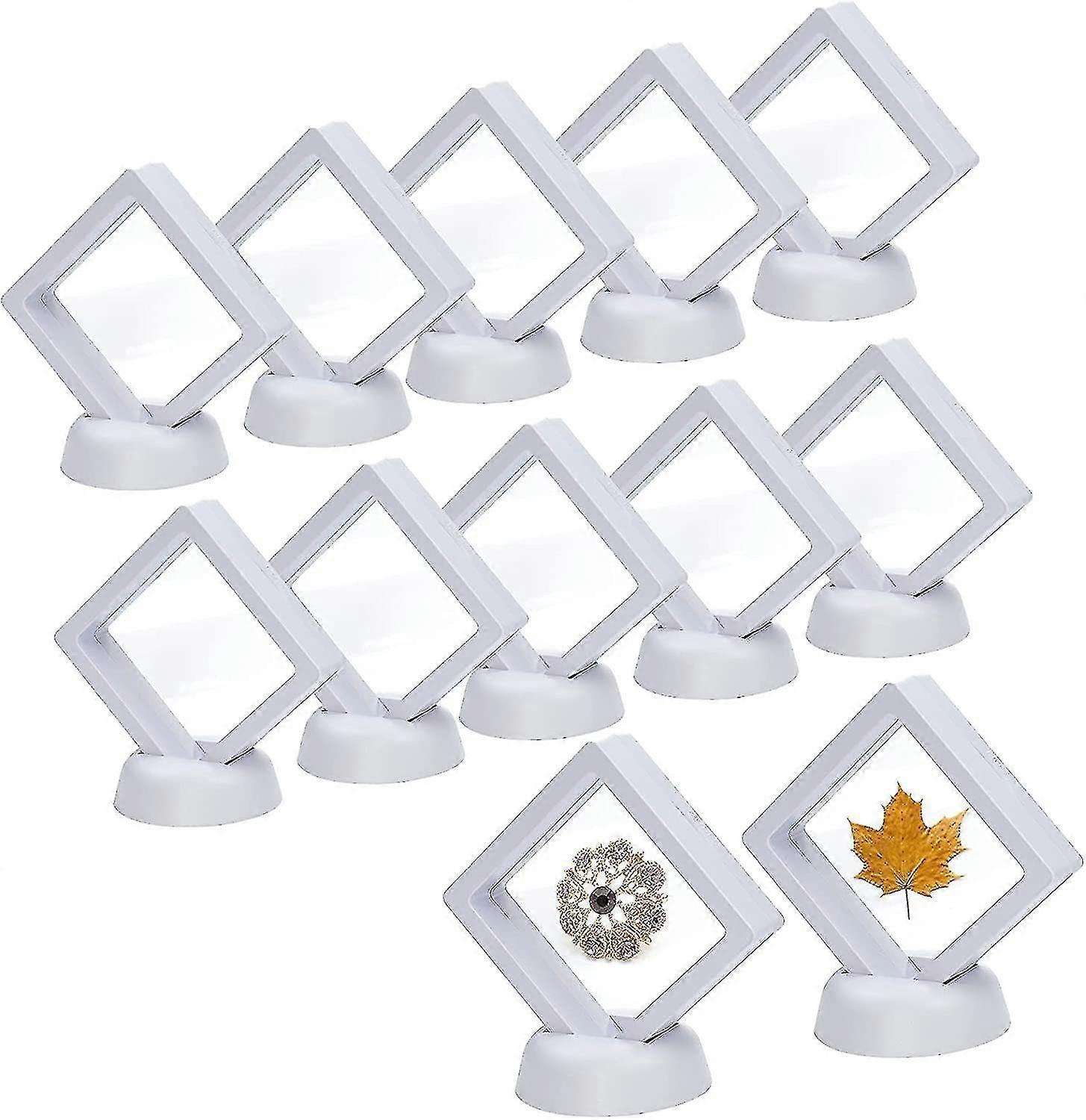 12-Piece 3D Floor Displays with Transparent Silicone Membrane Coins and White Floating Showcases