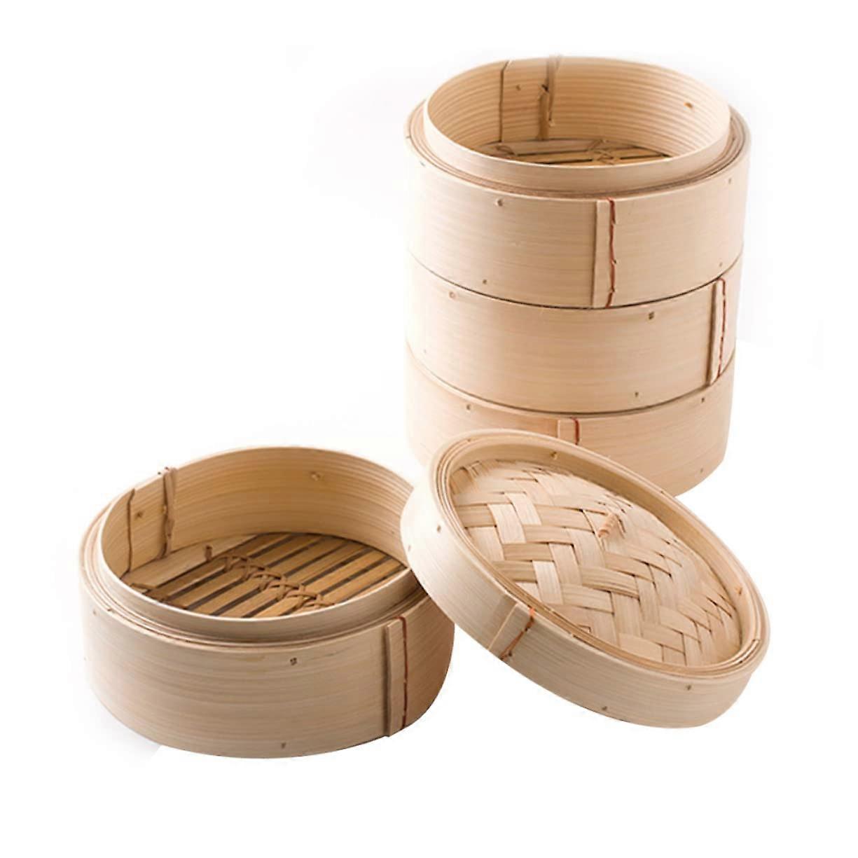 8 Inch Bamboo Steamer Set for Dim Sum, Non-Stick Steaming Basket with Cover, Ideal for Chinese Cooking
