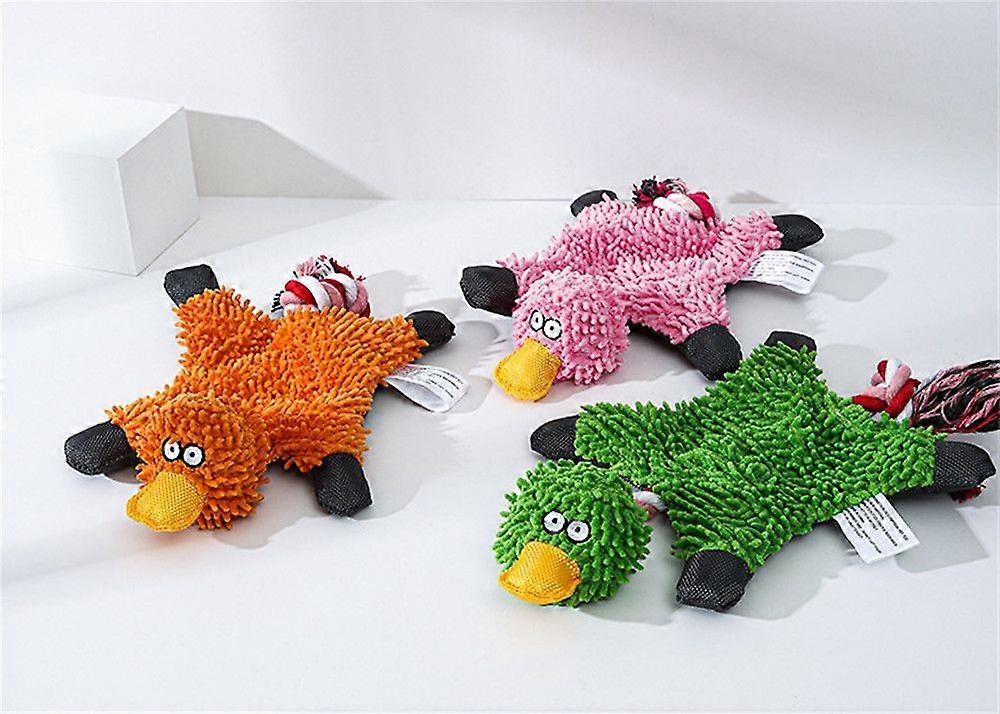 3 Pieces Set Durable Stuffingless Dog Plush Toy Chew Toy Set for Small Medium Large Dogs-Duck