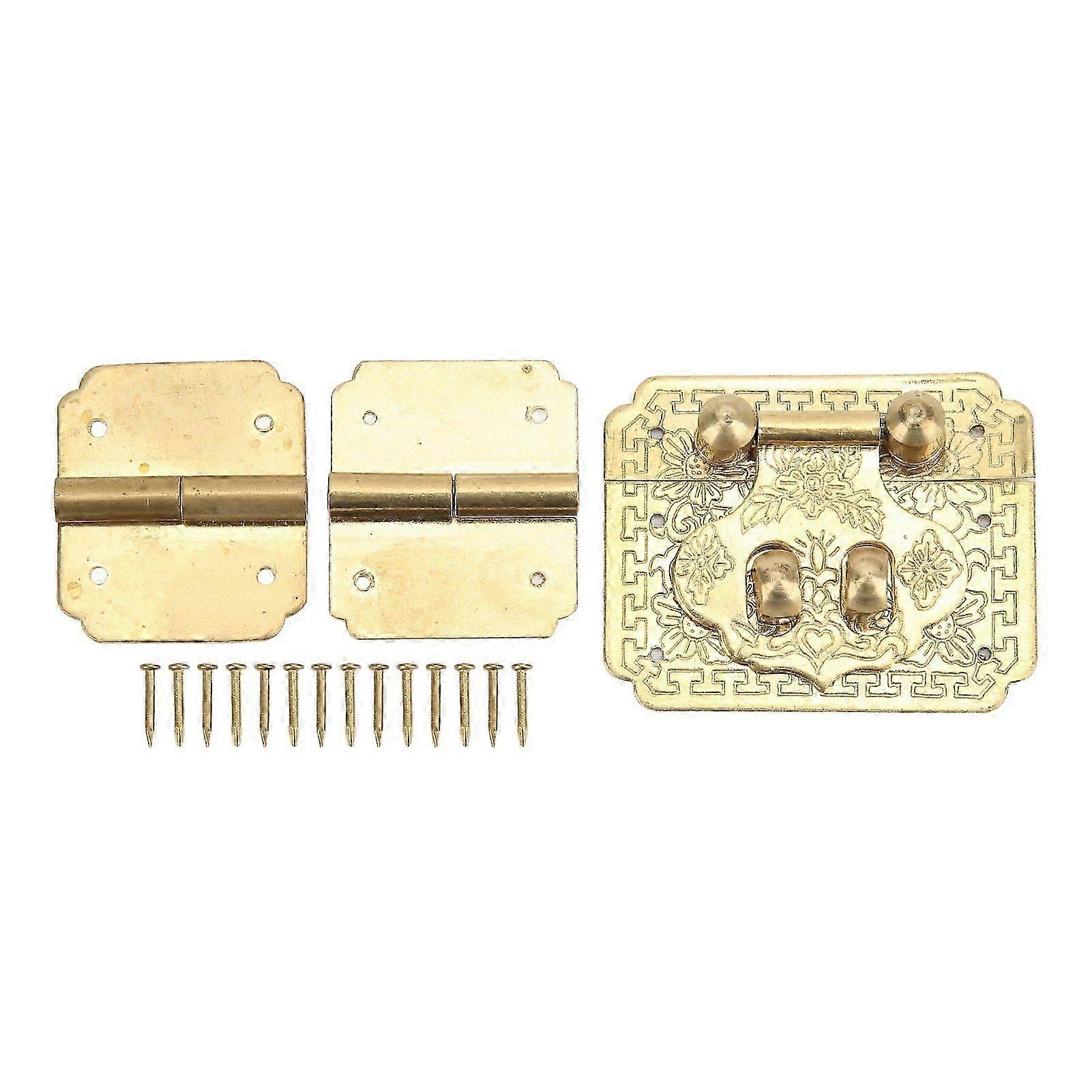 Box Lock Buckle Hinges Set Durable Rustproof Brass Corrosion Resistant Retro Style Wide Application Small Box Hinges