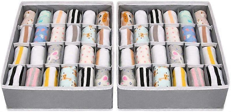 2 Pack Non-Woven Foldable Drawer Organizer for Underwear, Bras, Socks Space Saving Compartment Storage Box (Gray)