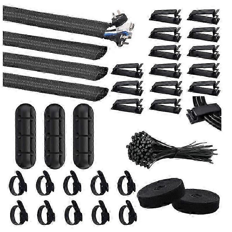 طقم إدارة الكابلات ، 4 غلاف منظم الأسلاك ، 3 حامل كابلات ، 10 + 2 أحزمة تنظيم الكابلات ، 15 مشبك سلك كبير ، 100 ربط كابل لجهاز الكمبيوتر التلفزيوني