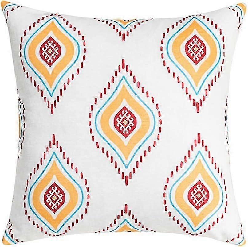 Boho Throw Pillow Cover Vintage Geometric Pattern Square Decorative Cushion Cover Soft Chenille Accent Pillowcase for Sofa Couch Bedroom Home Decor (T