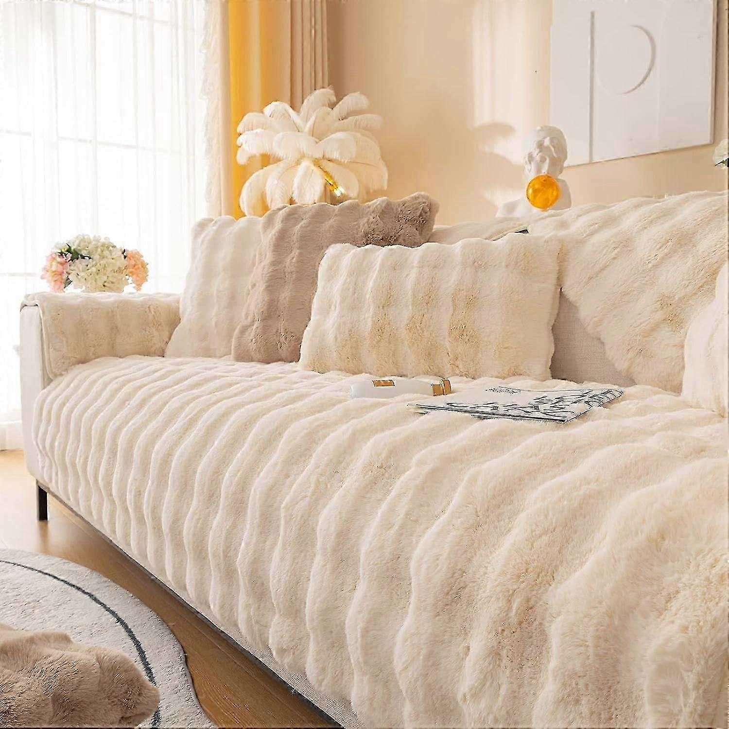 Thick Rabbit Plush Sofa Covers 1 2 3 Seater, Non-Slip Sofa Slipcovers, Funny Fuzzy Sofa Cover, Warm Velvet Sofa Cushion Covers(70x210cm)