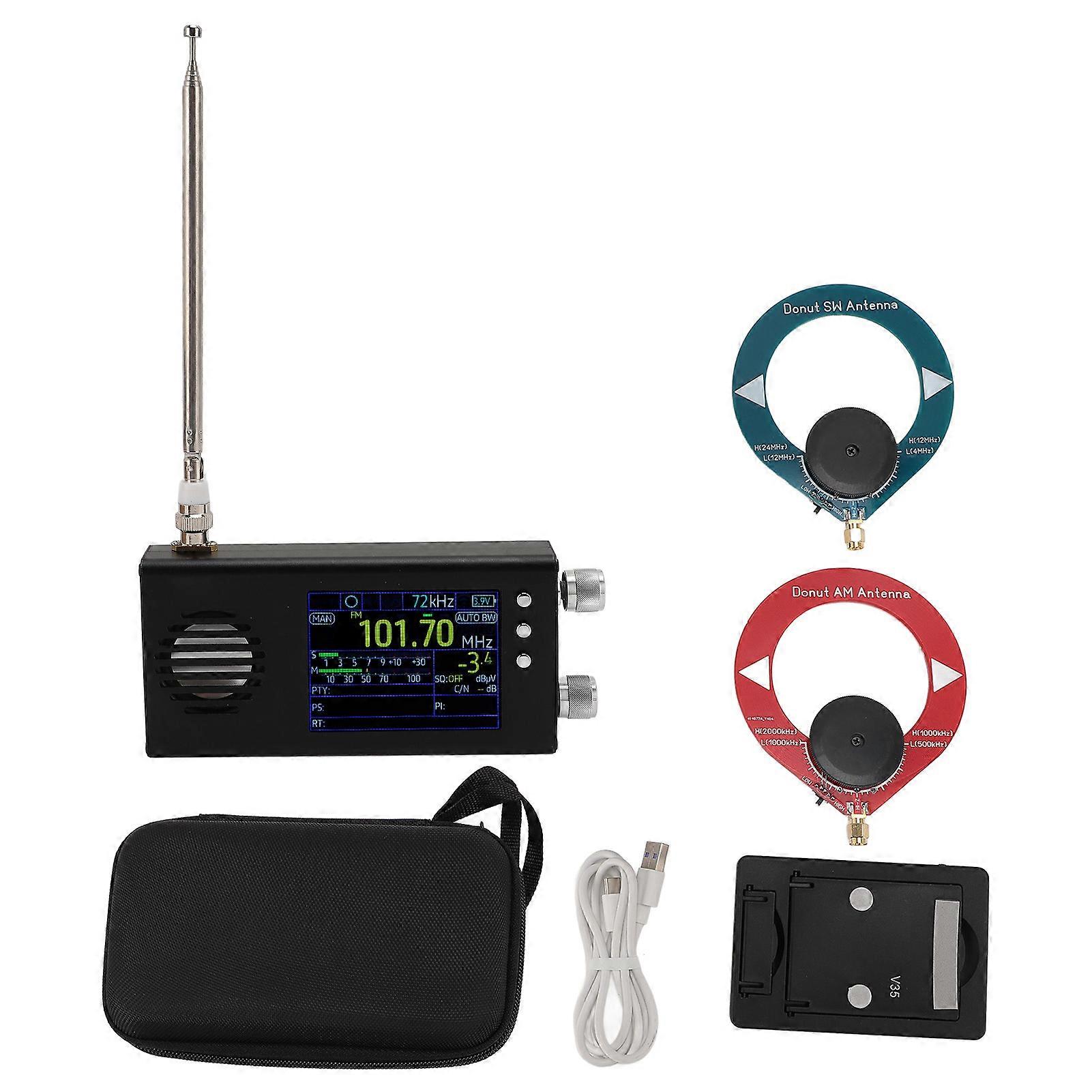 Shortwave Radio Receiver Portable 3.2in LCD Display Dual Stereo Speakers 5000mAh Battery SSB Full Band Radio Black