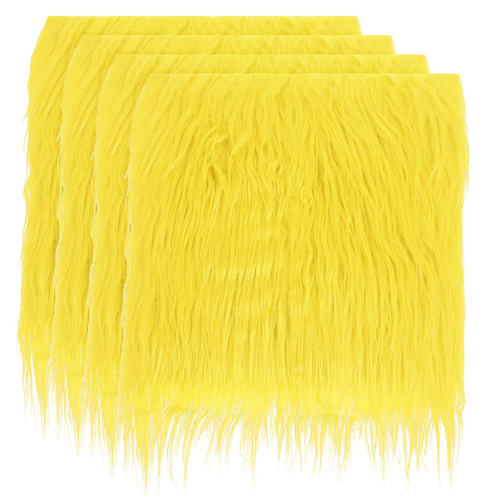 Plush Faux Fur Fabric, 4 Pcs 10x10 Inch Fluffy Patches for DIY Crafts, Yellow