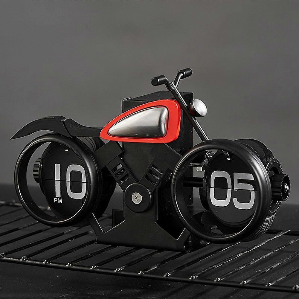 Clocks Motorcycle Design Flip Desk Clock Creative Decorative Mechanical Timepiece Black+Red