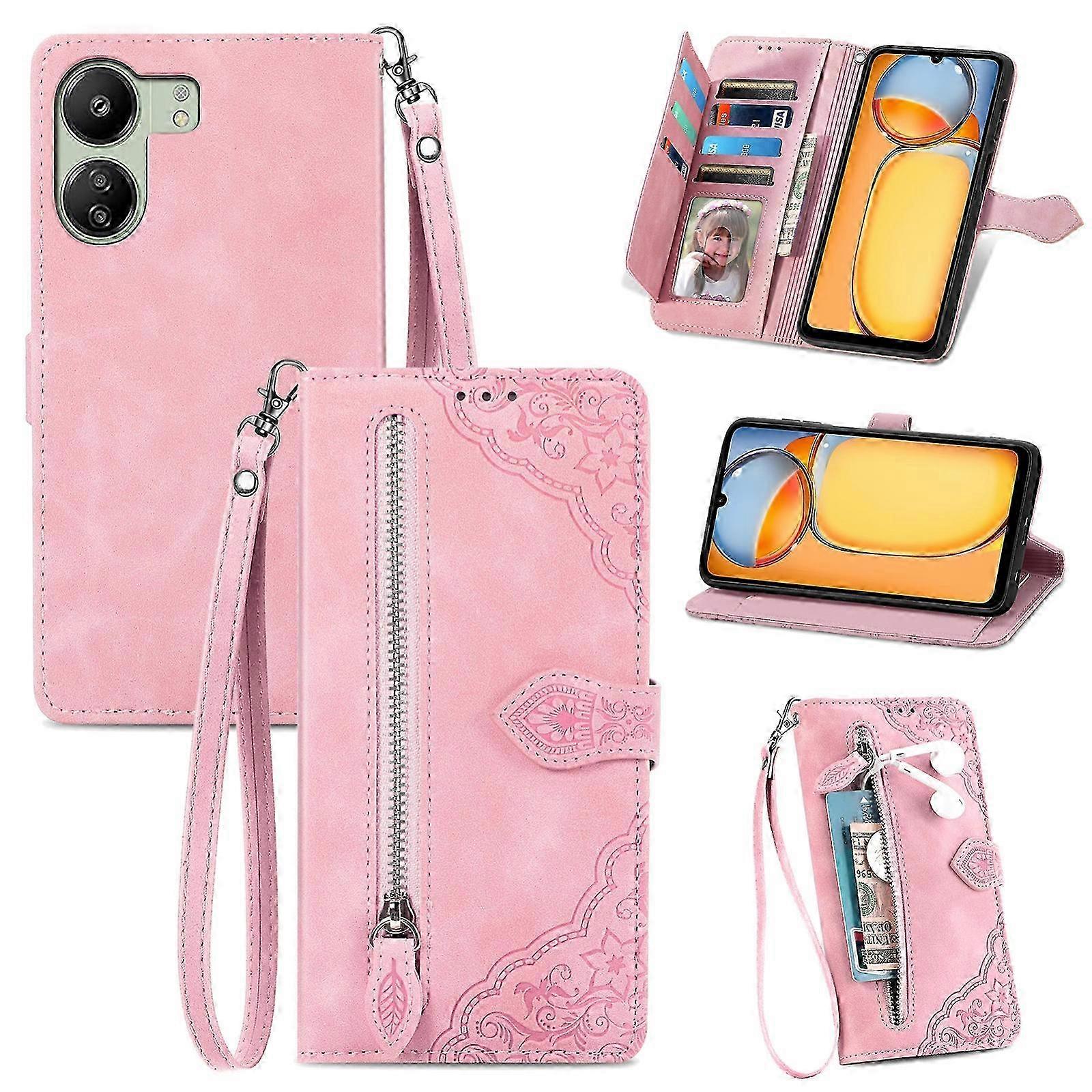 2025 Embossed Flower Zipper Leather Phone Case